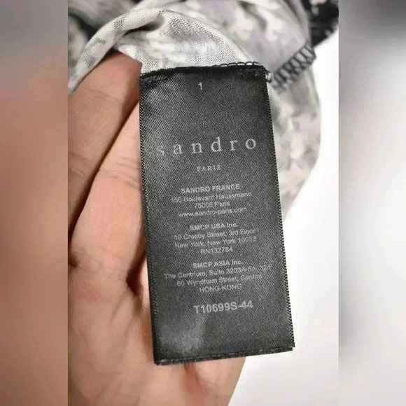 SANDRO Navy  Blue White Hokusai Wave Pattern Cotton Crewneck Tee Small Portugal - Picture 5 of 6